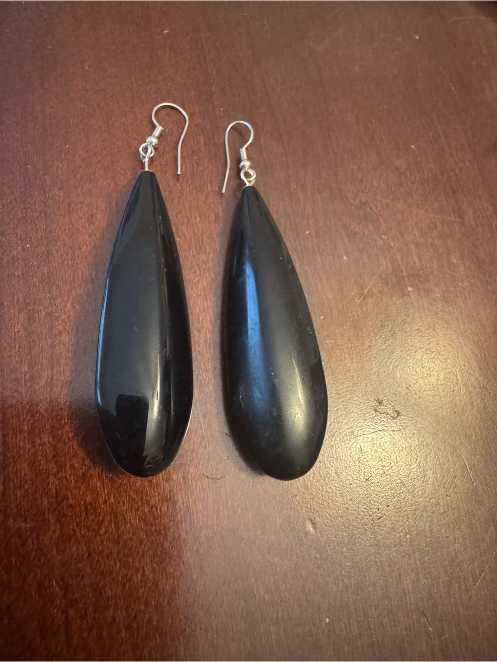 Vintage Black Long Drop Acrylic Earrings French Hooks Pierced Ears